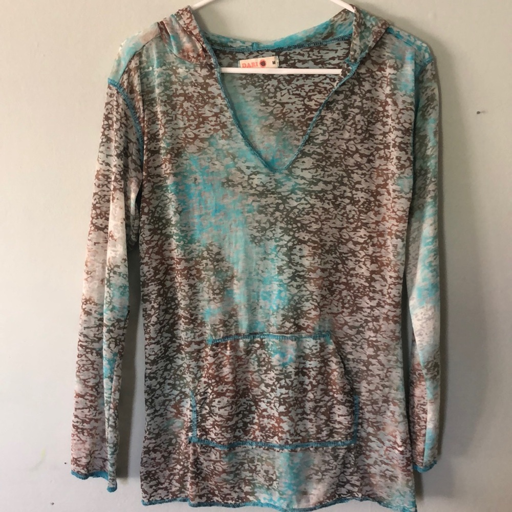 Very thin hooded long sleeve see through top